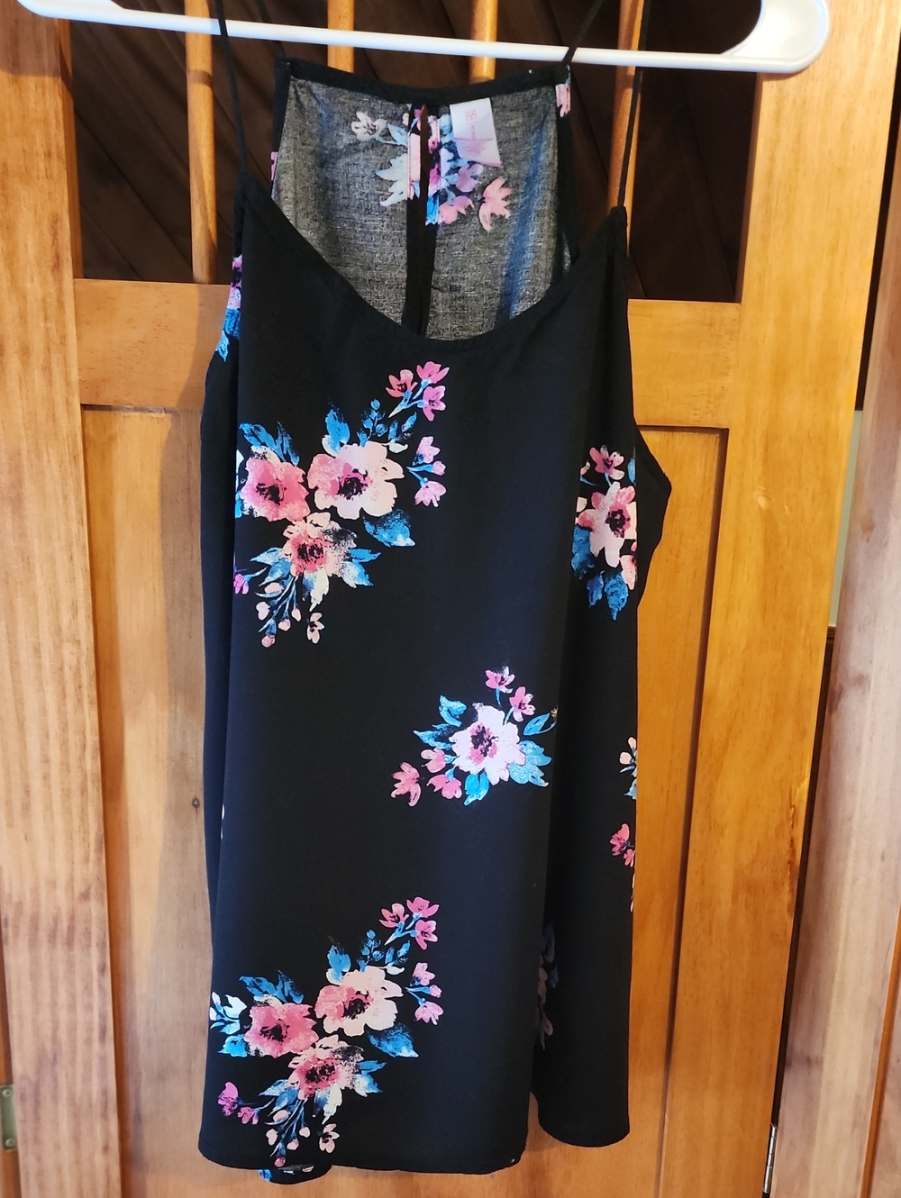 No Boundaries Black Floral Cami with Pink & Blue Accents